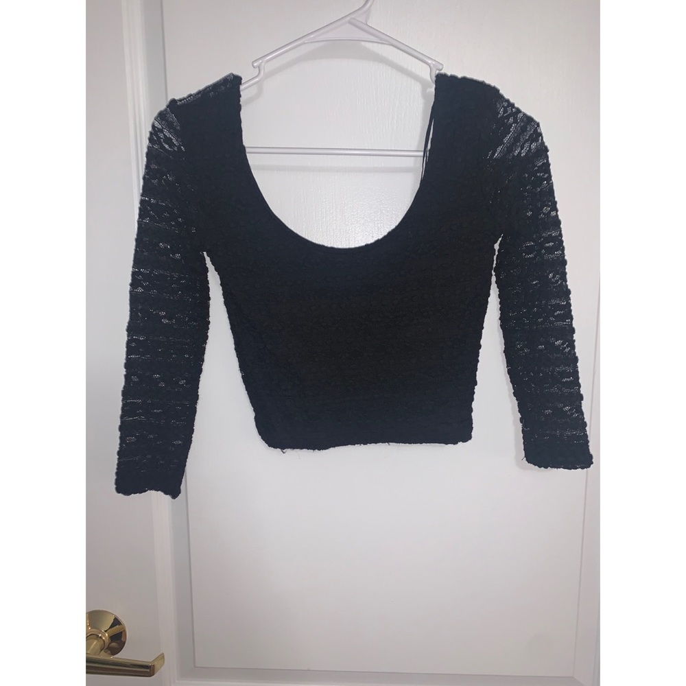 Black lace cropped shirt